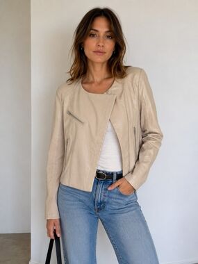 Blank NYC Light Beige Leather Moto Jacket
